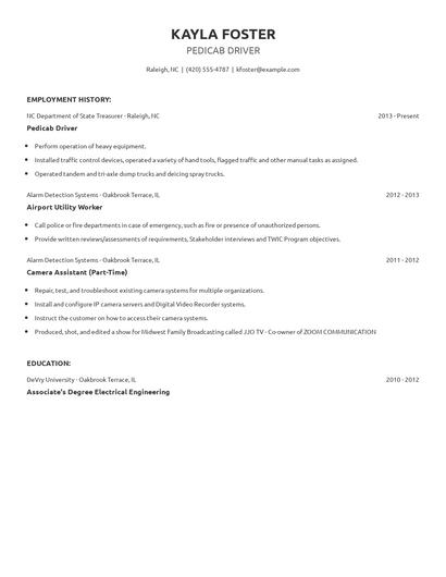 Pedicab Driver Resume