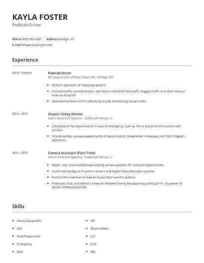 Pedicab Driver Resume