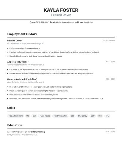 Pedicab Driver Resume