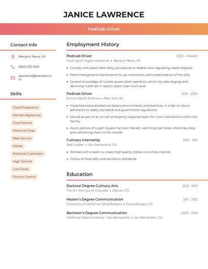 Pedicab Driver Resume