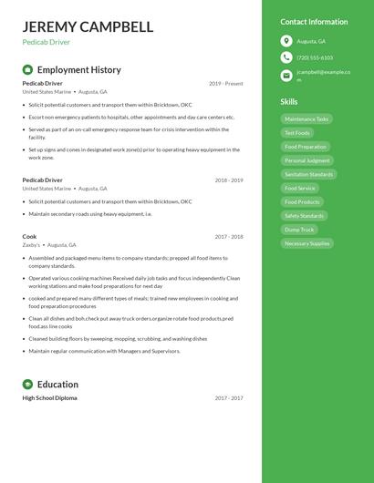 Pedicab Driver Resume