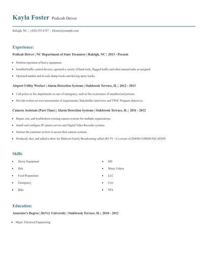 Pedicab Driver Resume
