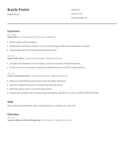 Pedicab Driver Resume