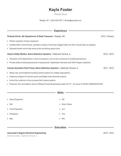 Pedicab Driver Resume