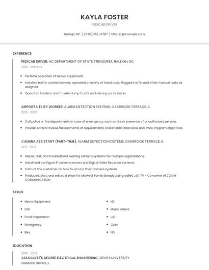 Pedicab Driver Resume