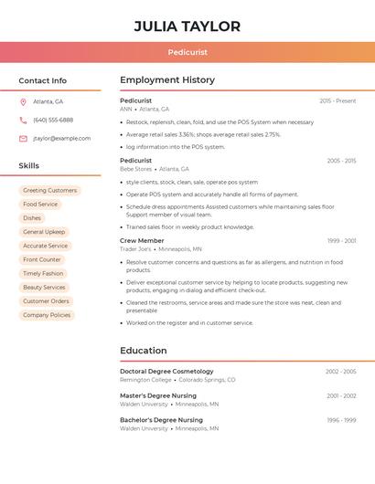 Pedicurist Resume
