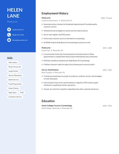 Pedicurist Resume