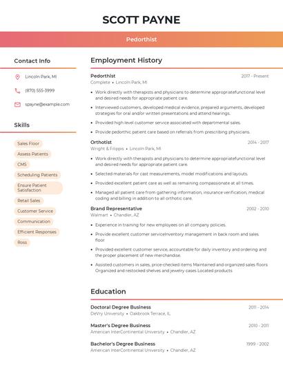 Pedorthist Resume