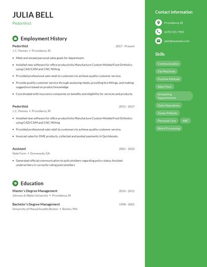 Pedorthist Resume