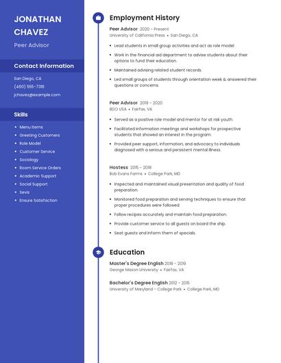 Peer Advisor Resume