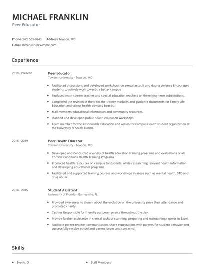 Peer Educator Resume