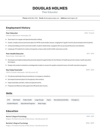 Peer Educator Resume