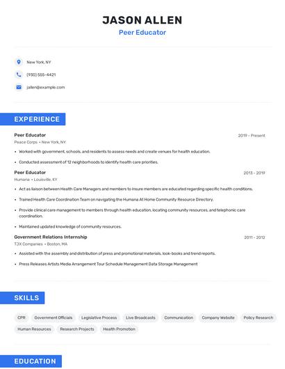 Peer Educator Resume