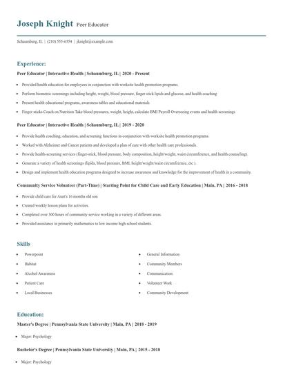 Peer Educator Resume