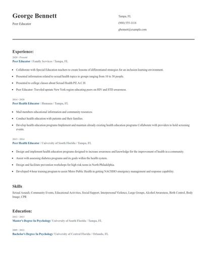 Peer Educator Resume
