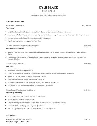 Peer Leader Resume