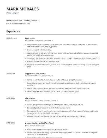 Peer Leader Resume
