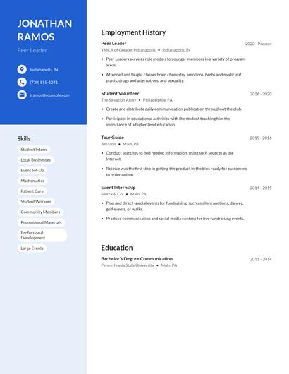 Peer Leader Resume