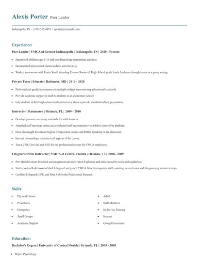 Peer Leader Resume