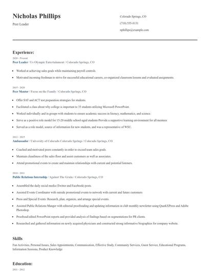 Peer Leader Resume