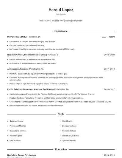 Peer Leader Resume