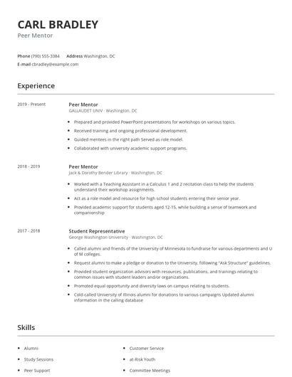 Peer Mentor Resume