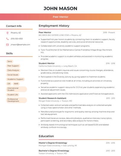 Peer Mentor Resume