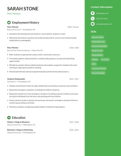 Peer Mentor Resume