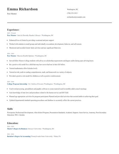 Peer Mentor Resume