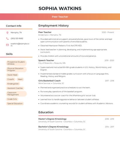 Peer Teacher Resume