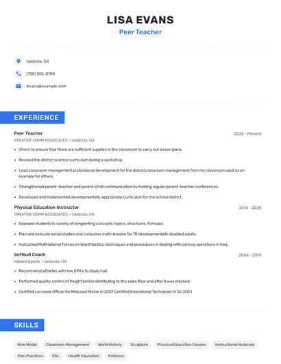Peer Teacher Resume