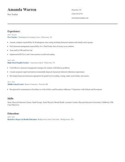 Peer Teacher Resume