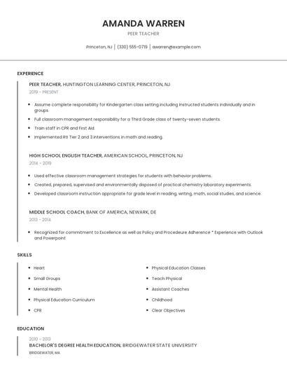 Peer Teacher Resume