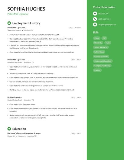 Pellet Mill Operator Resume