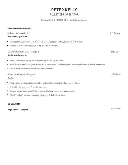 Pelletizer Operator Resume