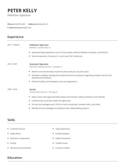 Pelletizer Operator Resume