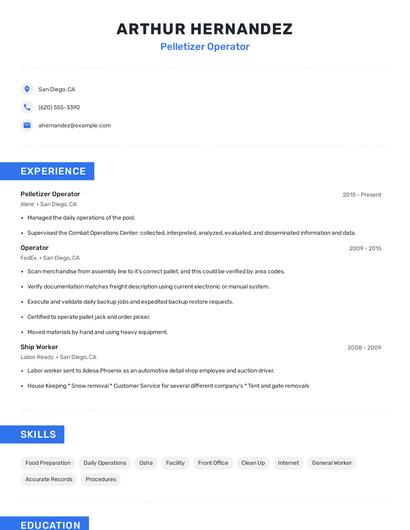 Pelletizer Operator Resume