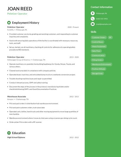 Pelletizer Operator Resume