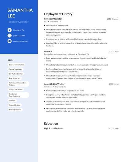 Pelletizer Operator Resume