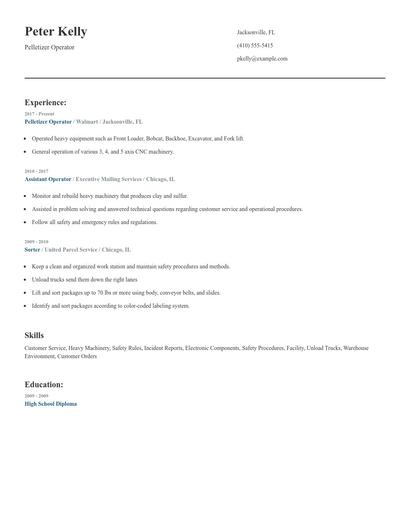 Pelletizer Operator Resume