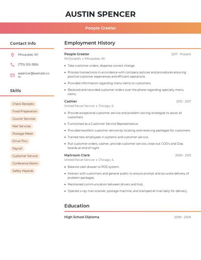 People Greeter Resume