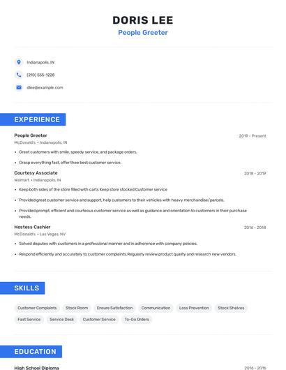 People Greeter Resume