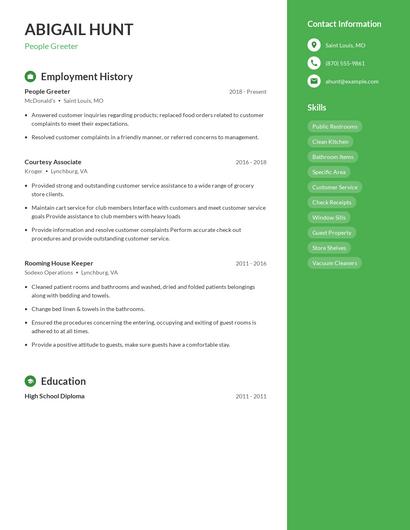 People Greeter Resume