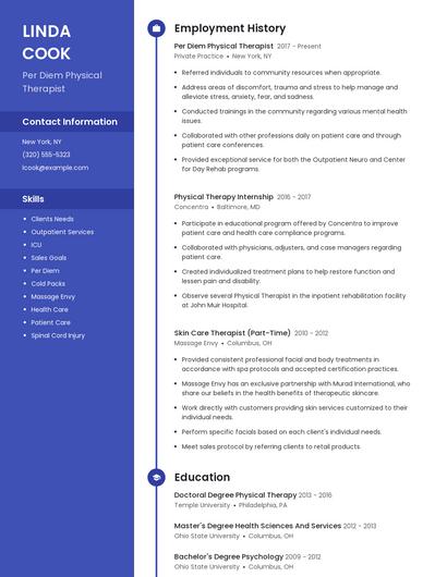 Per Diem Physical Therapist Resume