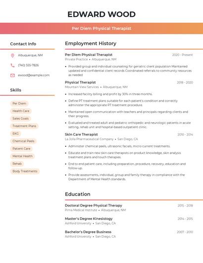 Per Diem Physical Therapist Resume