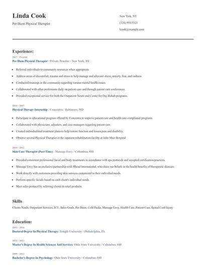 Per Diem Physical Therapist Resume