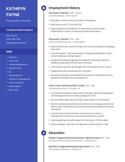 Percussion Teacher Resume