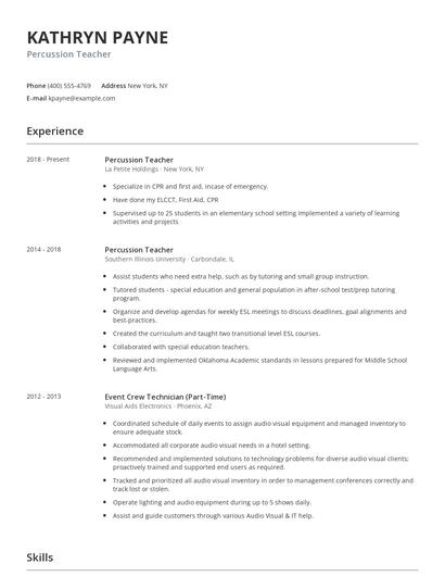Percussion Teacher Resume