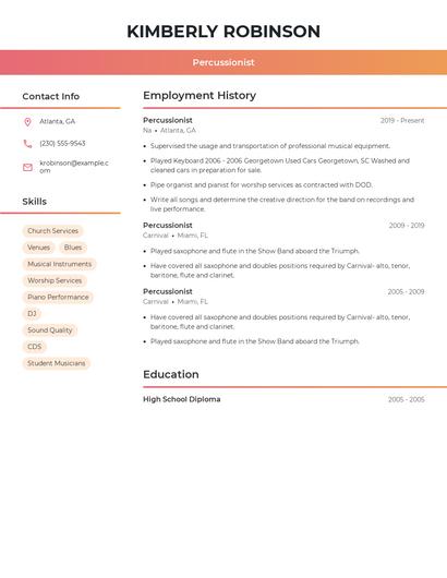 Percussionist Resume
