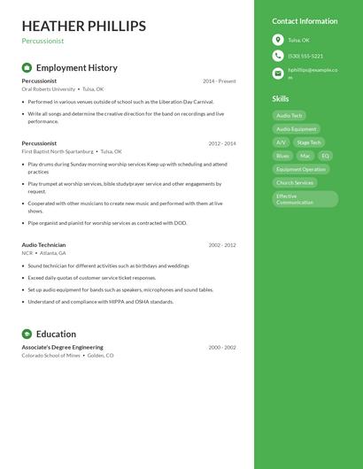 Percussionist Resume